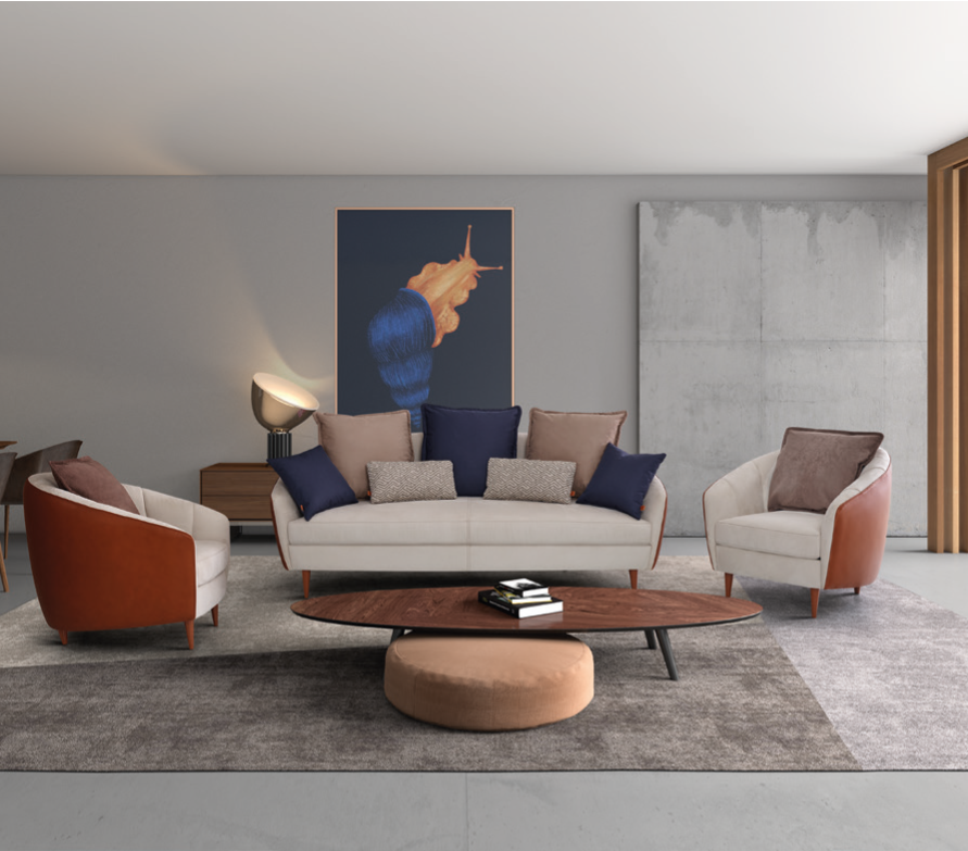 Conjunto de sofá de dois lugares e sofás individuais